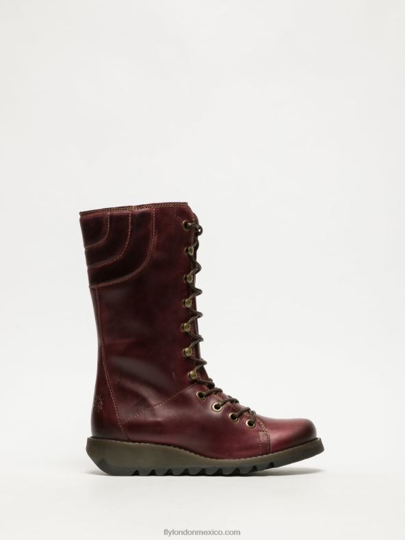 rojo oscuro 2LT8B289 botas con cordones Fly London mujer