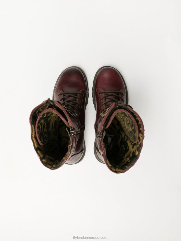 rojo oscuro 2LT8B289 botas con cordones Fly London mujer