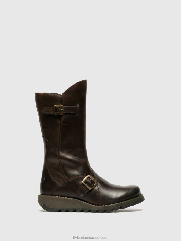 marrón oscuro 2LT8B347 hebilla botas mes 2 Fly London mujer