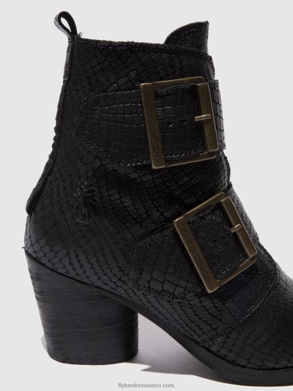 cocodrilo negro 2LT8B243 botines hebilla aria827 Fly London mujer