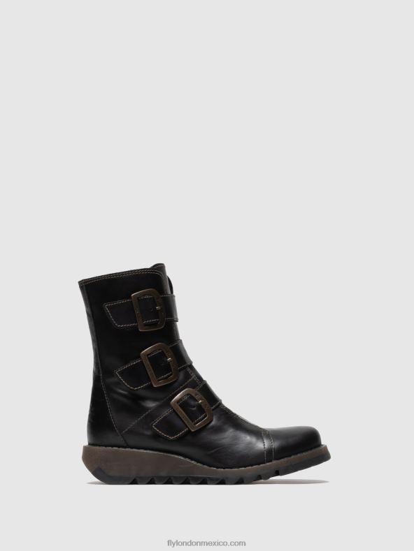 negro 2LT8B18 botines de piel con hebilla Fly London mujer