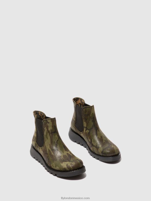 salv camuflaje verde militar 2LT8B218 botines chelsea Fly London mujer