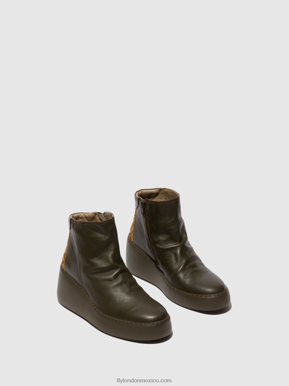 verde oscuro/tostado 2LT8B24 botines con cremallera dabe461 Fly London mujer