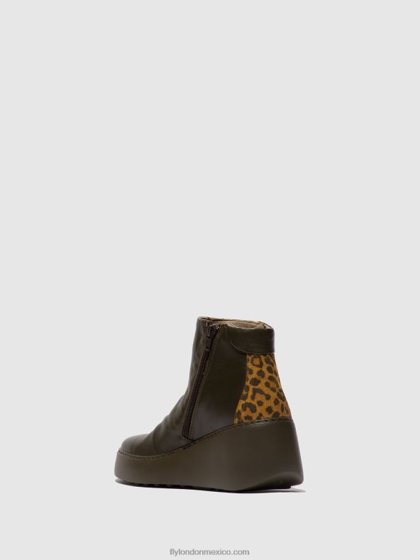 verde oscuro/tostado 2LT8B24 botines con cremallera dabe461 Fly London mujer