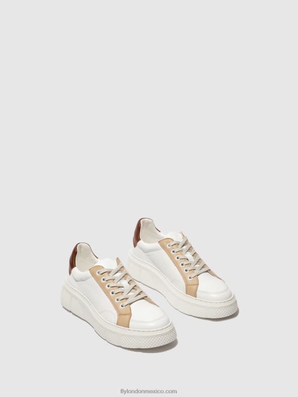 blanco/beige/coñac 2LT8B757 zapatillas con cordones emmy510 Fly London mujer