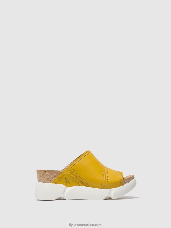amarillo brillante 2LT8B381 mules con puntera abierta sive866 Fly London mujer