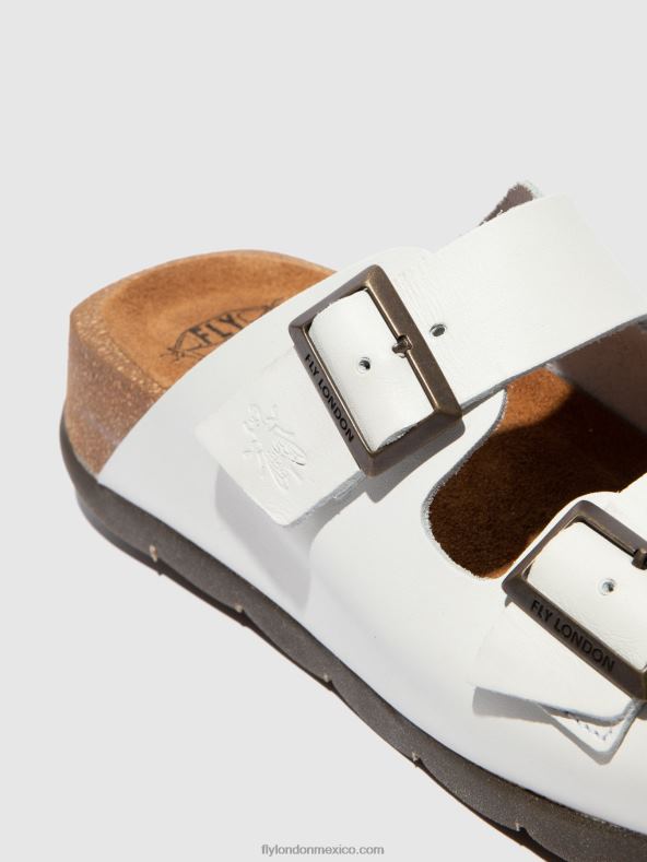brida blanca 2LT8B388 mules punta abierta caja721 Fly London mujer
