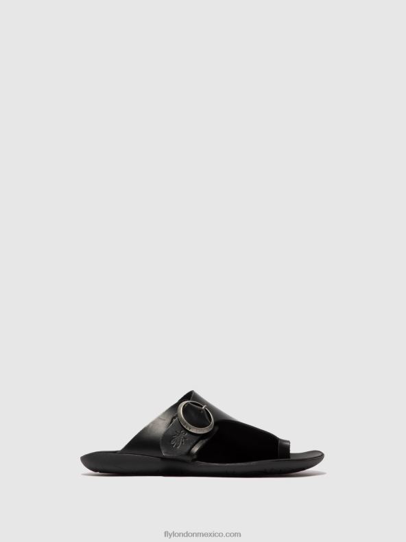brida negra 2LT8B384 mules con punta abierta mica758 Fly London mujer
