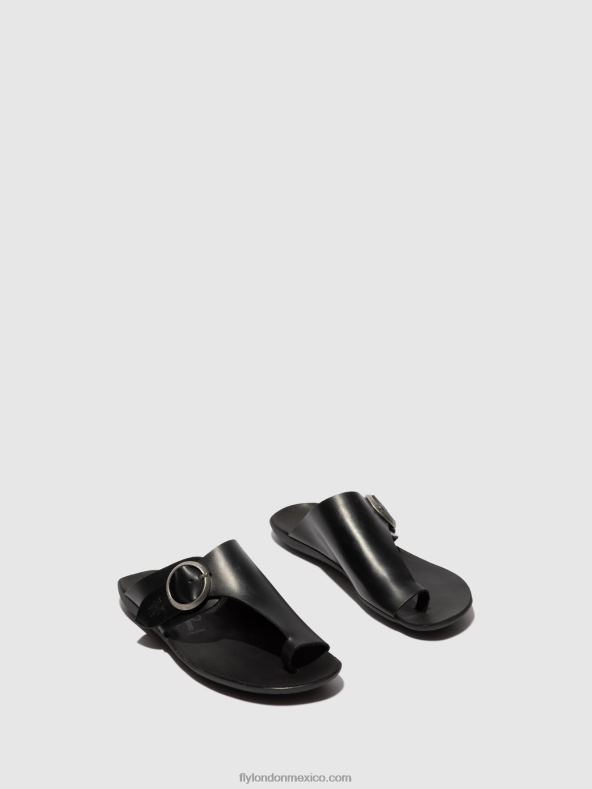 brida negra 2LT8B384 mules con punta abierta mica758 Fly London mujer