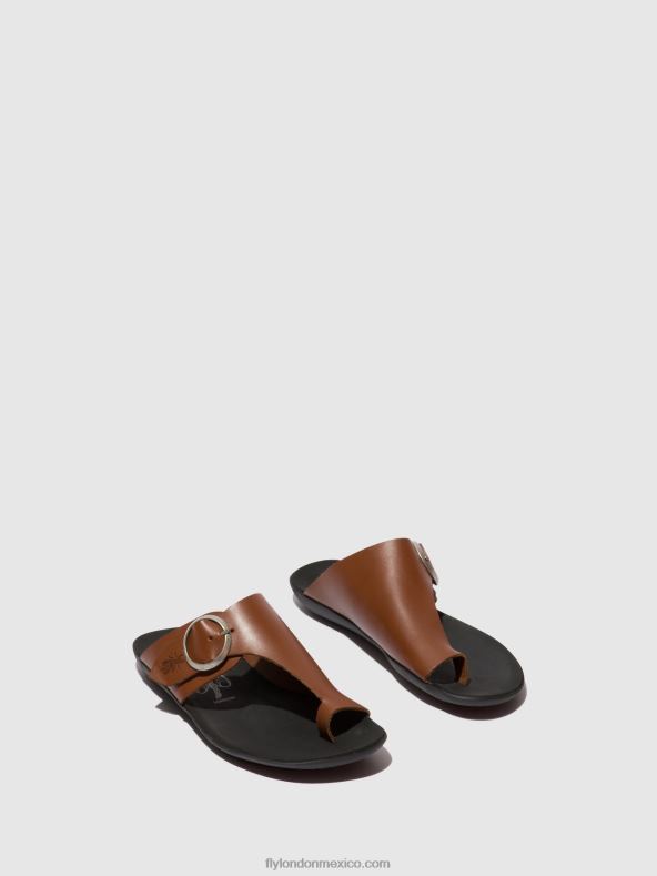 coñac 2LT8B382 mules con punta abierta mica758 Fly London mujer