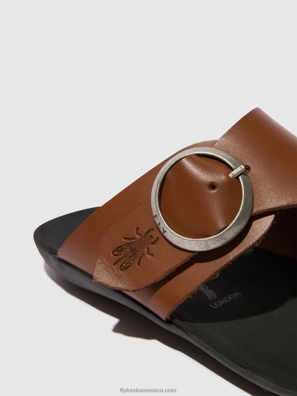 coñac 2LT8B382 mules con punta abierta mica758 Fly London mujer