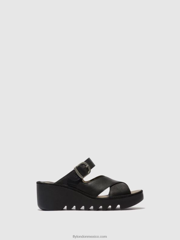 negro 2LT8B356 mules cuña bocy409 Fly London mujer