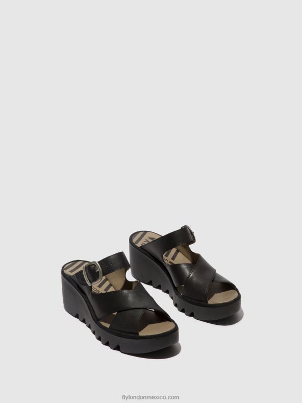 negro 2LT8B356 mules cuña bocy409 Fly London mujer