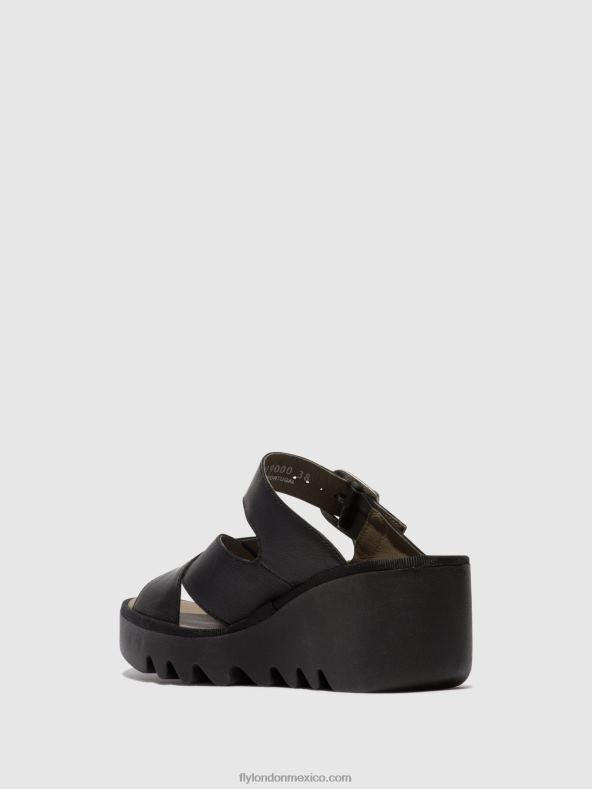 negro 2LT8B356 mules cuña bocy409 Fly London mujer