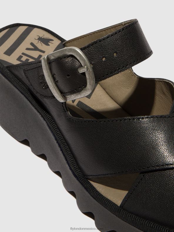 negro 2LT8B356 mules cuña bocy409 Fly London mujer