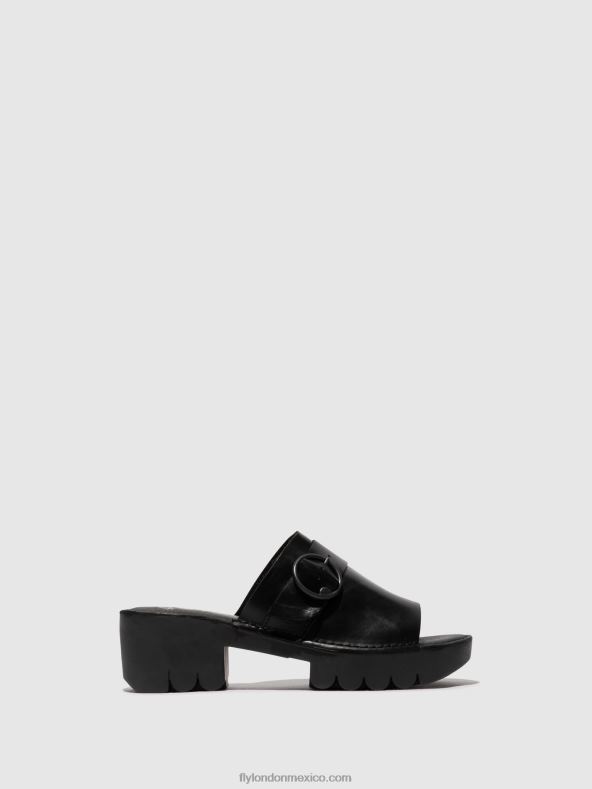 negro 2LT8B370 mules con hebilla eple519 Fly London mujer
