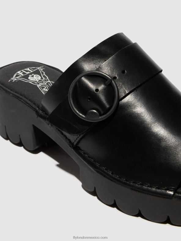 negro 2LT8B370 mules con hebilla eple519 Fly London mujer