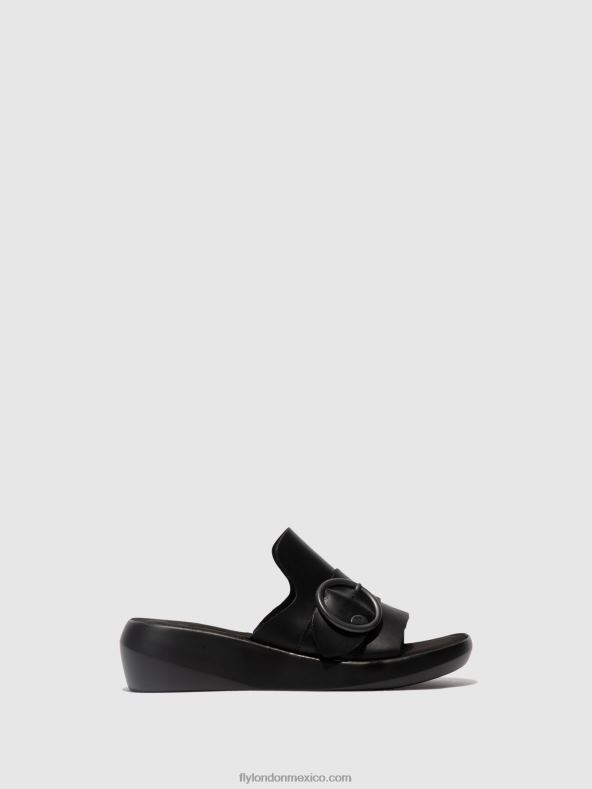 negro 2LT8B378 mules con hebilla beyd925 Fly London mujer