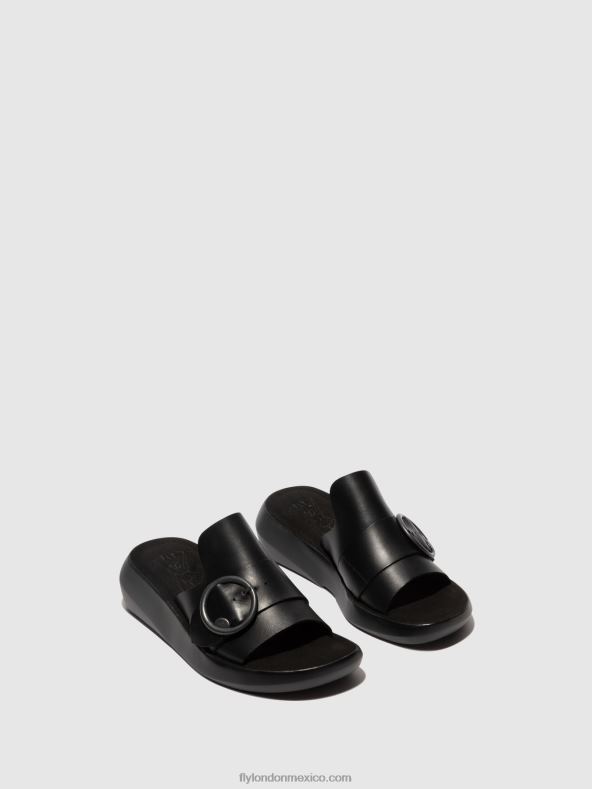 negro 2LT8B378 mules con hebilla beyd925 Fly London mujer