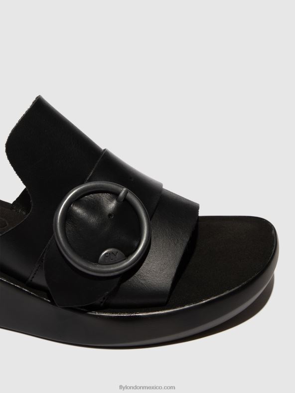 negro 2LT8B378 mules con hebilla beyd925 Fly London mujer