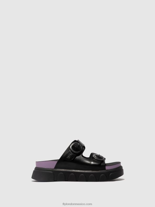 negro (violeta) 2LT8B376 mules hebilla cide946 Fly London mujer