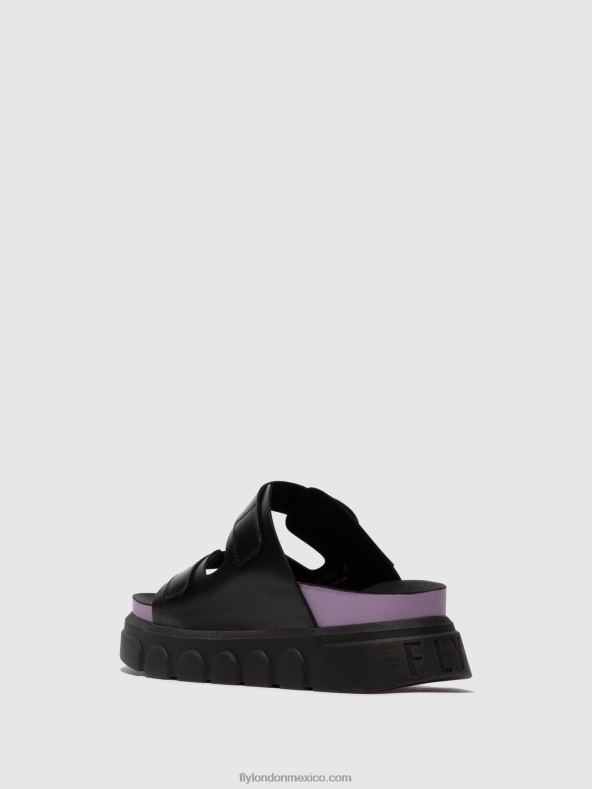 negro (violeta) 2LT8B376 mules hebilla cide946 Fly London mujer