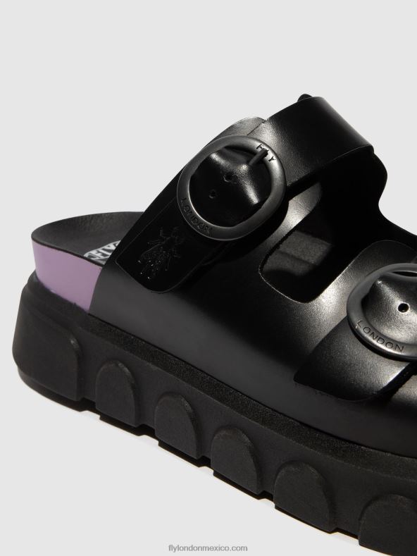 negro (violeta) 2LT8B376 mules hebilla cide946 Fly London mujer