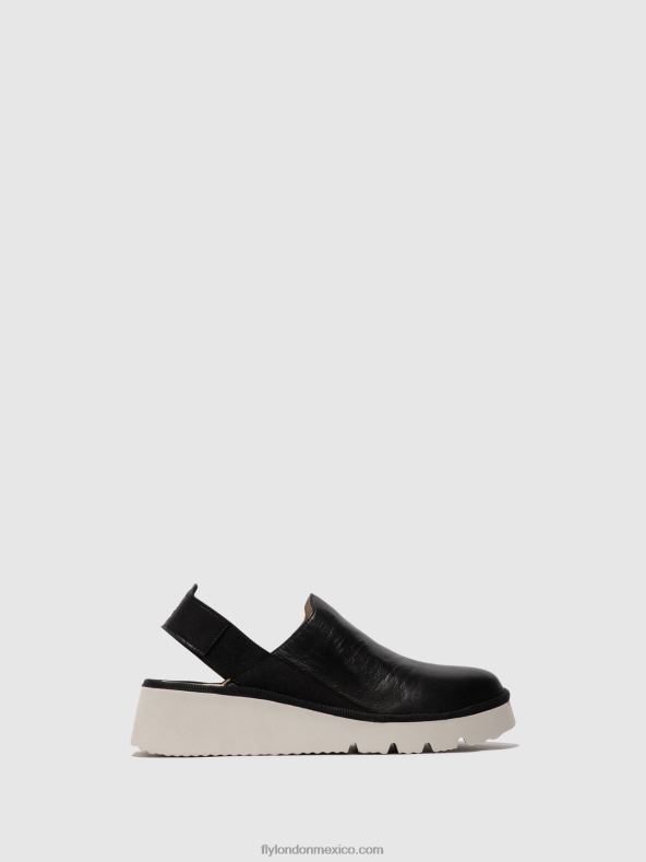 negro 2LT8B645 zapatos destalonados plog430 Fly London mujer