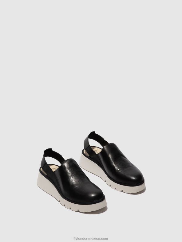 negro 2LT8B645 zapatos destalonados plog430 Fly London mujer