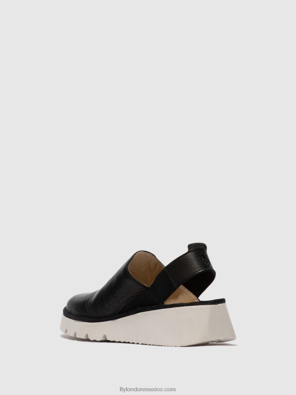 negro 2LT8B645 zapatos destalonados plog430 Fly London mujer