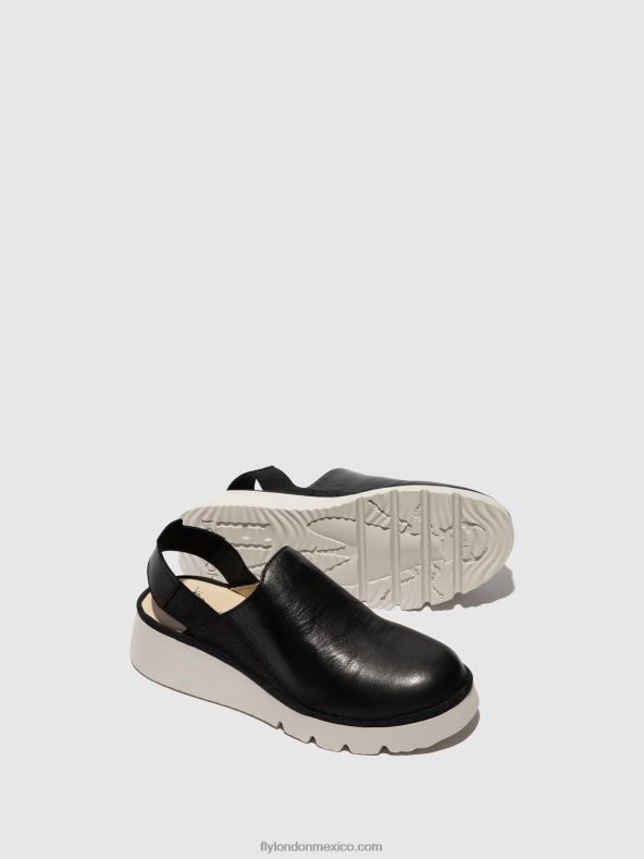 negro 2LT8B645 zapatos destalonados plog430 Fly London mujer