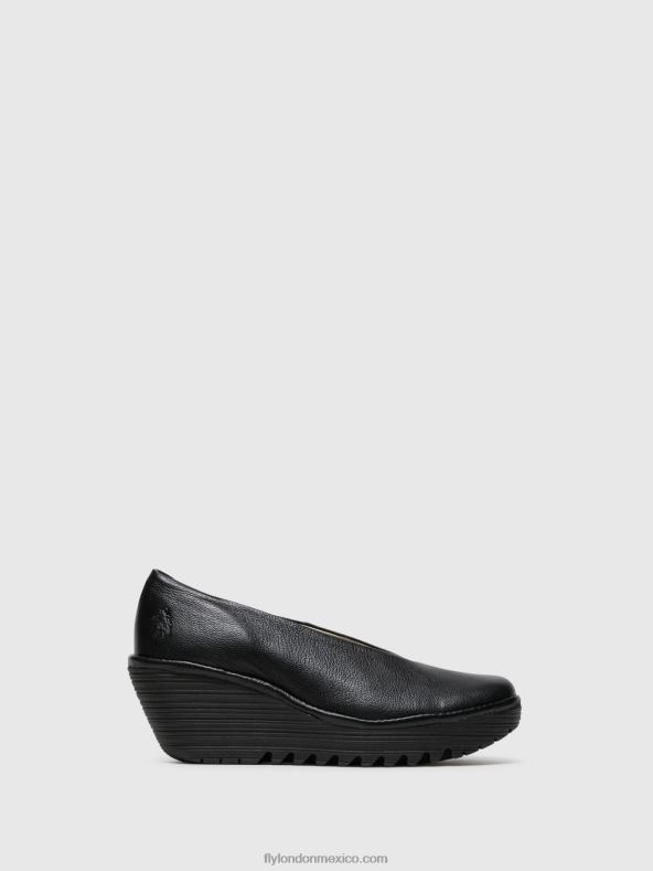 negro brillante 2LT8B702 zapatos de cuña yaz Fly London mujer