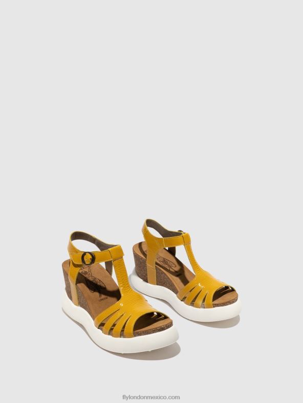 amarillo 2LT8B410 sandalias con correa en T gait959 Fly London mujer