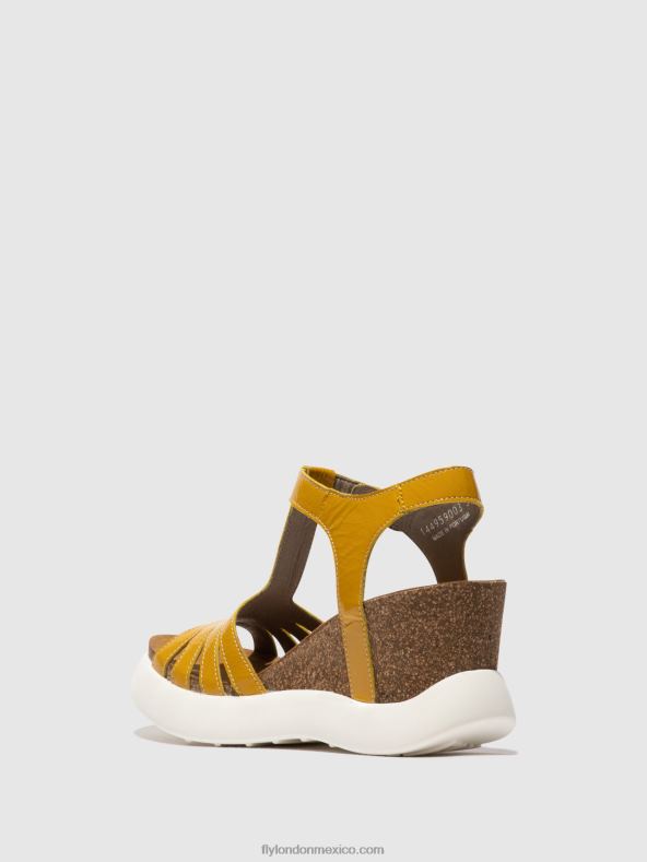 amarillo 2LT8B410 sandalias con correa en T gait959 Fly London mujer
