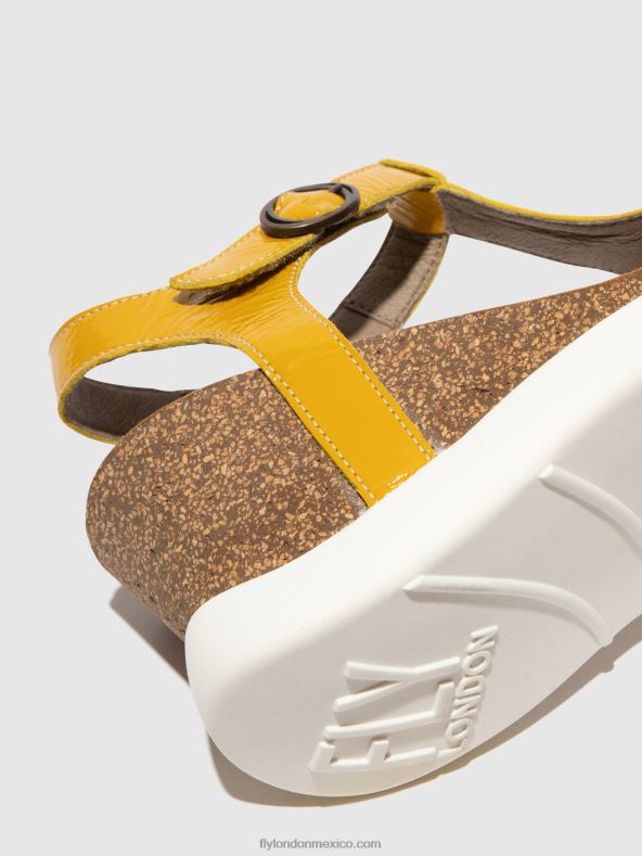 amarillo 2LT8B410 sandalias con correa en T gait959 Fly London mujer
