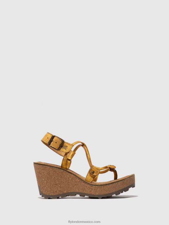 amarillo 2LT8B519 sandalias con correa en T Dios mío Fly London mujer