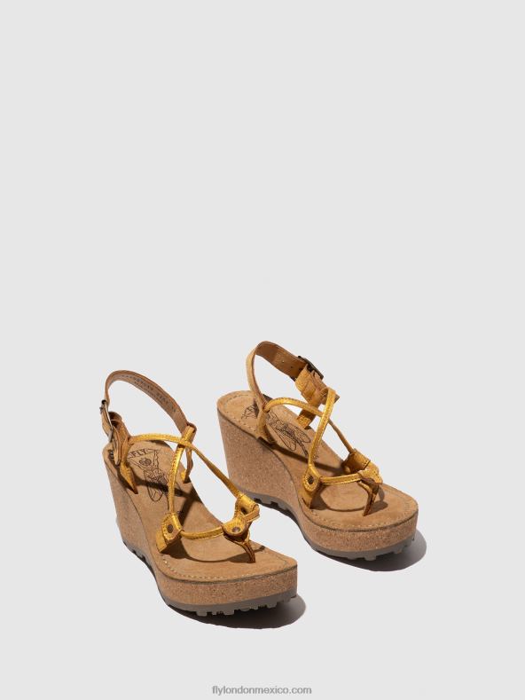 amarillo 2LT8B519 sandalias con correa en T Dios mío Fly London mujer