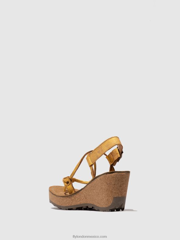 amarillo 2LT8B519 sandalias con correa en T Dios mío Fly London mujer
