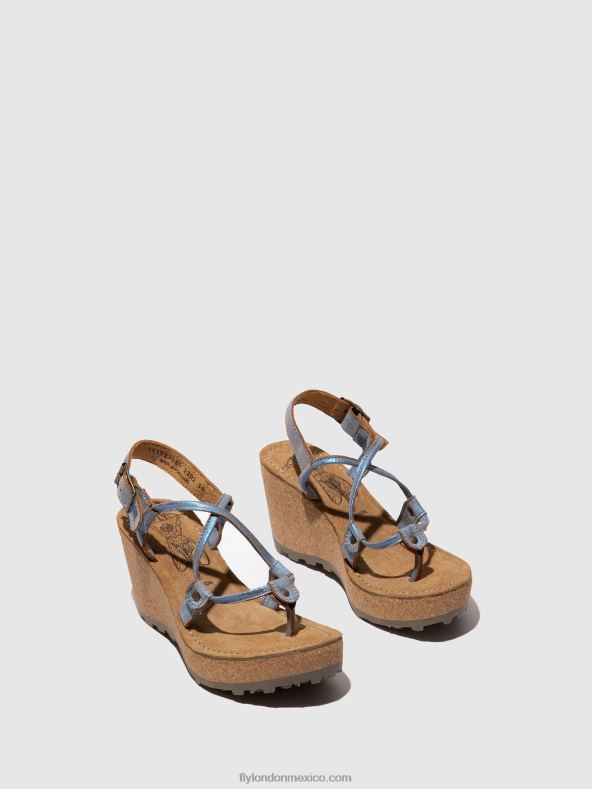 azul 2LT8B520 sandalias con correa en T Dios mío Fly London mujer