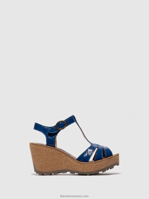 azul dorado 2LT8B522 sandalias con correa en T Fly London mujer