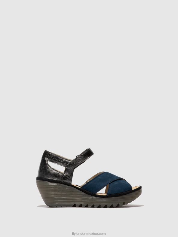 azul/grafito 2LT8B508 sandalias con correa en el tobillo yent365 Fly London mujer