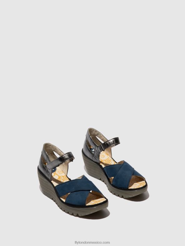 azul/grafito 2LT8B508 sandalias con correa en el tobillo yent365 Fly London mujer