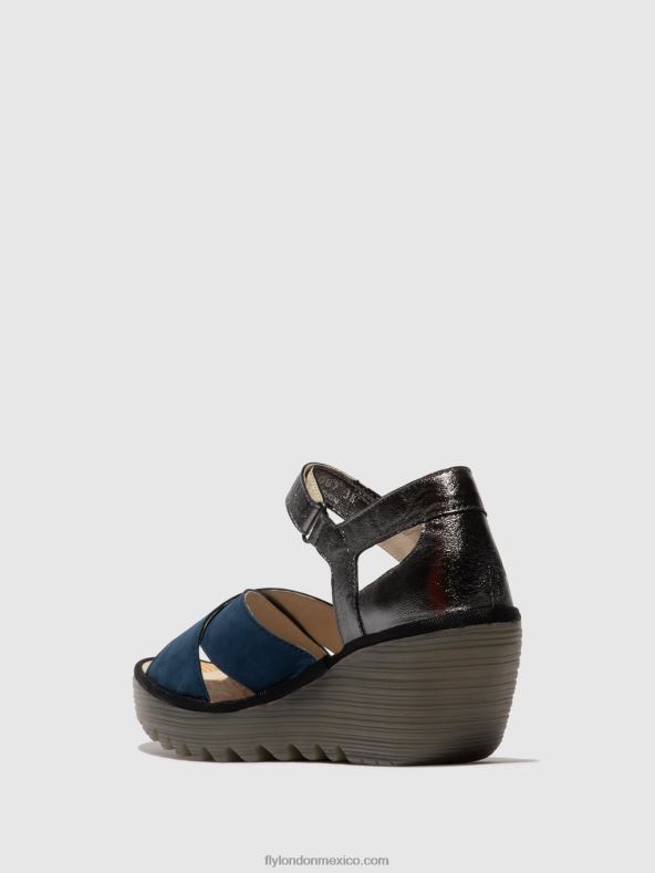 azul/grafito 2LT8B508 sandalias con correa en el tobillo yent365 Fly London mujer