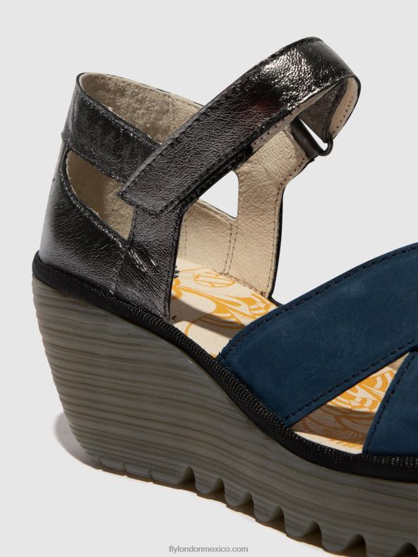azul/grafito 2LT8B508 sandalias con correa en el tobillo yent365 Fly London mujer