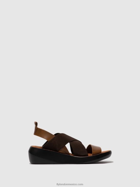 camello 2LT8B594 sandalias cruzadas baji848 Fly London mujer