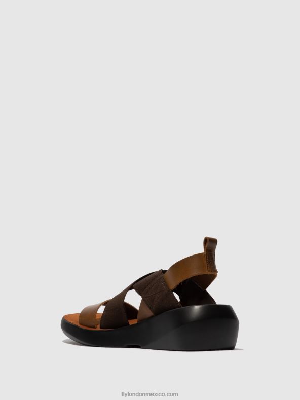 camello 2LT8B594 sandalias cruzadas baji848 Fly London mujer