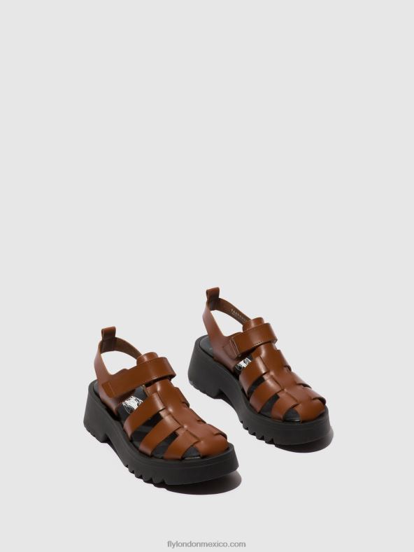 coñac 2LT8B534 sandalias de tiras maie850 Fly London mujer