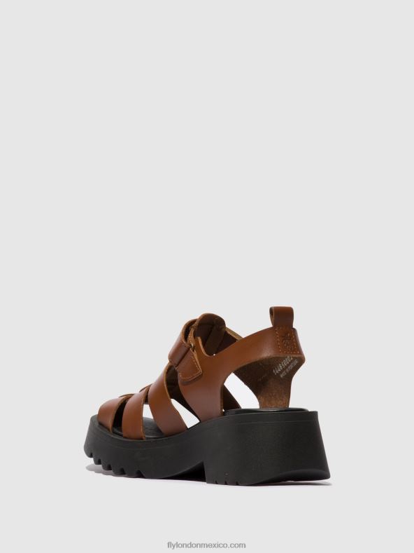 coñac 2LT8B534 sandalias de tiras maie850 Fly London mujer