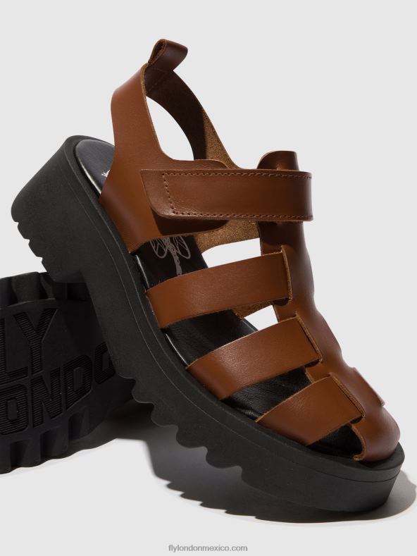 coñac 2LT8B534 sandalias de tiras maie850 Fly London mujer