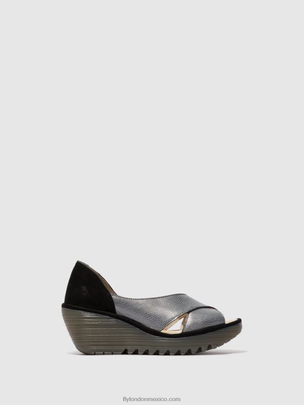 gris negro 2LT8B560 sandalias cruzadas yoma307 Fly London mujer